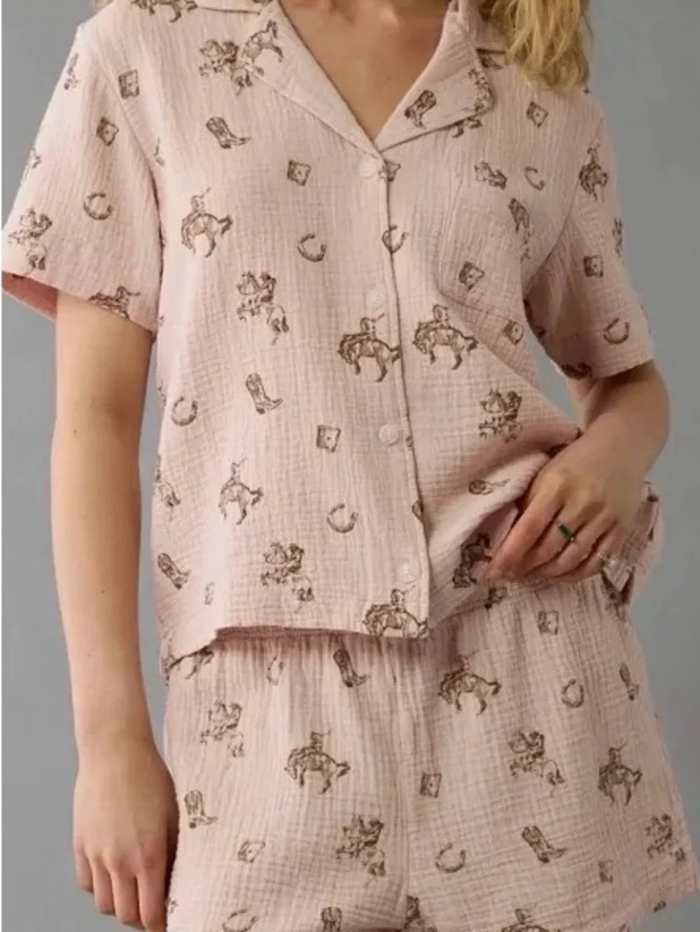 Women’s Pink Short Pajama Set with Western Motif